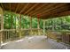 Exterior wooden deck with wooden railing overlooks the backyard's lush greenery at 3423 Mulberry Lane Ct, Dacula, GA 30019