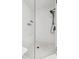 Modern shower with white subway tile, a shower bench, and matte black fixtures at 6930 Whitman Walk, Alpharetta, GA 30005