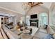 Spacious living room with vaulted ceilings, a fireplace, and ample seating for guests at 10020 Normandy Ln, Suwanee, GA 30024