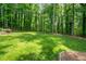 Large, beautifully maintained backyard with a tree-lined perimeter and a grassy lawn at 655 Stone Harbor Sw Pkwy, Marietta, GA 30060