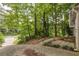 Home's driveway surrounded by mature trees and lush greenery, offering a serene and private setting at 4672 Satellite Blvd, Duluth, GA 30096