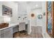 Cozy office nook with modern gray cabinets and a view into the well-lit kitchen at 916 Gambino Trce, Peachtree City, GA 30269