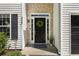 Close up of the front door entrance featuring a black door with glass panels and a decorative wreath at 429 Tannenhill Pl, Sugar Hill, GA 30518