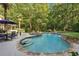 Refreshing backyard pool with stone accents, perfect for summertime fun and outdoor entertainment at 205 Pine Lake Dr, Cumming, GA 30040