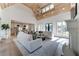 Bright living room featuring vaulted wood ceilings, fireplace, and expansive windows with natural light at 4585 Ryker Rd, Cumming, GA 30041