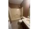 Full bathroom with tub, shower, toilet, and vanity at 1365 Rockmart Rd, Villa Rica, GA 30180