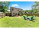 Backyard with a well-maintained lawn, a fire pit, and a wooden fence at 2850 Winchester Dr, Cumming, GA 30041