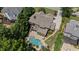 Aerial view of home showcasing backyard, pool, and surrounding greenery at 3560 Greenside Ct, Dacula, GA 30019
