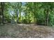 Large backyard surrounded by dense woods with a small storage shed at 55 Forest Rd, Stockbridge, GA 30281