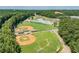 Aerial view of a baseball field with well-maintained diamond and outfield with community amenities for sports and recreation at 55 Forest Rd, Stockbridge, GA 30281