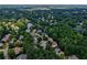 An aerial view of a neighborhood with a lake, tennis courts, and lush greenery, providing a picturesque living environment at 755 Creek Wind Ct, Johns Creek, GA 30097
