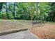Large backyard featuring a grassy area surrounded by mature trees and a rustic border at 104 Southfork Dr, Woodstock, GA 30189