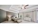 Cozy main bedroom featuring a tray ceiling, soft lighting, and stylish furniture at 3845 Overlake Dr, Cumming, GA 30041