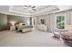 Spacious main bedroom features a tray ceiling, large windows, and neutral decor at 3845 Overlake Dr, Cumming, GA 30041