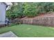 Spacious backyard featuring a wall, artificial turf, black fence and soccer net at 4335 Bellview Ln, Duluth, GA 30097