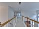 Upstairs hallway featuring neutral walls, carpet, and wood and white railings at 5485 Sandstone Ct, Cumming, GA 30040