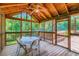 Cozy screened patio with wood flooring and ample seating for outdoor dining at 350 Lamplighter Se Ln, Marietta, GA 30067