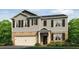 Charming two-story home featuring stone accents, gray siding, black shutters, and an attached two-car garage at 104 Crooked Lake Park, Villa Rica, GA 30180