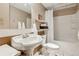 Bathroom with a vanity sink, towels, and a shower/tub combo at 120 Timbervalley Ln, Lawrenceville, GA 30043