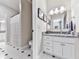 A well-lit bathroom vanity with a marble countertop, modern lighting, and neutral wall colors at 7560 Island Mill Rd, Acworth, GA 30102