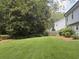 Landscaped backyard featuring lush green grass, mature trees, and meticulous lawn maintenance at 3545 Manchester Dr, Lawrenceville, GA 30044