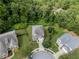 Aerial view showcasing the house situated on a quiet cul-de-sac street with mature trees providing a wooded environment at 521 Andes Ln, Canton, GA 30114