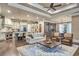 Open concept living room with kitchen, fireplace, bar, and seating at 4317 Oglethorpe Nw Loop, Acworth, GA 30101