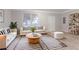 Bright living room with stylish striped rug, comfortable sofas, and natural light from the window at 639 Ira Sw St, Atlanta, GA 30312