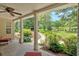 Covered brick back porch with a serene view of the landscaped yard at 3122 Harmony Rd, Temple, GA 30179