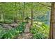 Lush backyard featuring a serene pond, bridge, and gazebo surrounded by lush greenery at 3122 Harmony Rd, Temple, GA 30179
