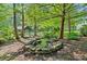 Landscaped backyard stream featuring a small rock pond and surrounding trees at 3122 Harmony Rd, Temple, GA 30179