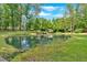 Scenic pond with a small dock surrounded by lush greenery, perfect for relaxation and enjoying nature at 3122 Harmony Rd, Temple, GA 30179
