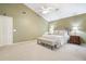 Bedroom with high ceilings, a bed with throw pillows, and two bedside lamps with lampshades at 4138 Glenlake Nw Ter, Kennesaw, GA 30144
