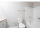 Bathroom with white vanity, sink, toilet, and shower at 45 Kelsey Way, Palmetto, GA 30268