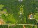 An aerial view of the property reveals a lush, densely wooded area with multiple structures including a greenhouse at 220 Gamble Dr, Carrollton, GA 30116