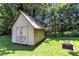 Shed with double doors, sitting on lush green lawn with trees in the background at 2532 Millbrook Dr, Snellville, GA 30078