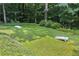 Large backyard features a grassy area, mature trees, lush landscaping, and a cornhole game at 290 Edwardton Ct, Roswell, GA 30076