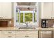Kitchen sink under a window looking out onto the wooded, private backyard at 290 Edwardton Ct, Roswell, GA 30076