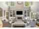 Bright and airy living room with a fireplace, built-in shelving, and ample seating for gatherings at 290 Edwardton Ct, Roswell, GA 30076