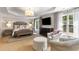 Luxurious main bedroom suite with tray ceilings, plush carpet, and plenty of natural light at 290 Edwardton Ct, Roswell, GA 30076