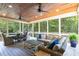 Relaxing screened porch with ceiling fans, comfortable seating, and views of the wooded backyard at 290 Edwardton Ct, Roswell, GA 30076