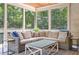 Relaxing screened porch with wicker furniture and views of the lush greenery at 290 Edwardton Ct, Roswell, GA 30076