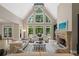 Bright living room with high ceilings, fireplace, and views of the greenery at 4435 Pemberton Cv, Johns Creek, GA 30022