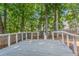 Outdoor wooden deck with railings overlooking mature trees and backyard at 4968 Windsor Downs Ln, Decatur, GA 30035