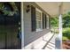 Close up of a charming front porch with a dark front door and black shutters at 2880 Brett Nw Cir, Acworth, GA 30101