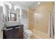 Modern bathroom featuring mosaic tile shower, floating sink, and a sleek, minimalist design at 650 Glen Iris Ne Dr # 26, Atlanta, GA 30308