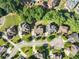 Aerial view of a residential area showcasing well-maintained homes and lush, mature trees at 2539 Sagebrush Trl, Buford, GA 30519