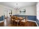 Charming dining room with hardwood floors, wainscoting, and ample natural light, ideal for entertaining at 110 Village Ct, Woodstock, GA 30188