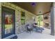 Relaxing covered patio with brick fireplace, TV and outdoor seating, perfect for entertaining and enjoying the backyard view at 1405 Rainey Way, Hampton, GA 30228