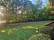 Backyard featuring a lush green lawn, trees, and a newly installed wooden fence at 200 Chaparral Trce, Tyrone, GA 30290